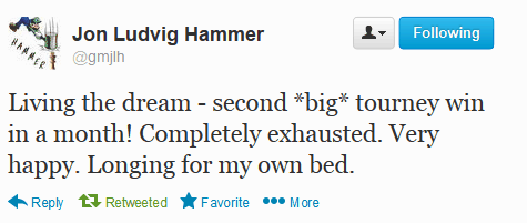 Jon Ludvig Hammer på Twitter etter seieren.